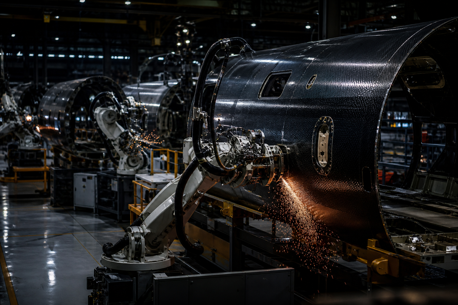Precision manufacturing cell fabricating aerospace hardware
