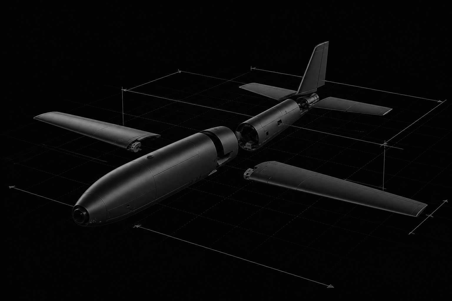 Modular autonomous aerospace platform in a technical exploded-view presentation
